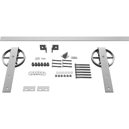 Ekena Millwork Premium Wagon Wheel Strap Barn Door Hardware Set w/ 6' Track for 1 3/4" Doors, PC Chrome GB600146HWCR
